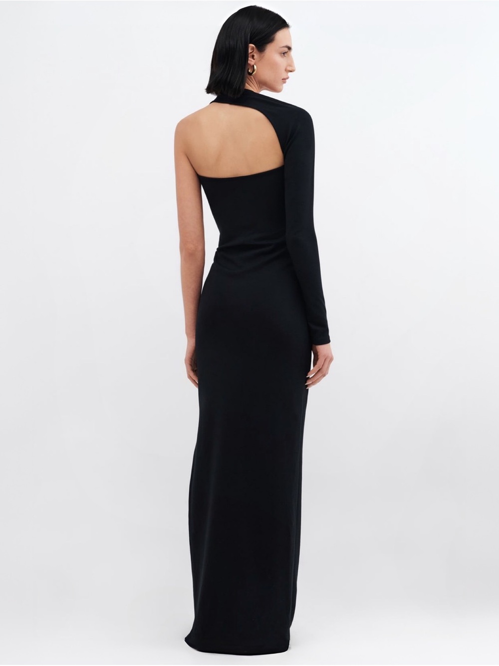 Marcella NYC Manhattan Black Open Back Slit Gown Sz L NEW - Picture 3 of 9